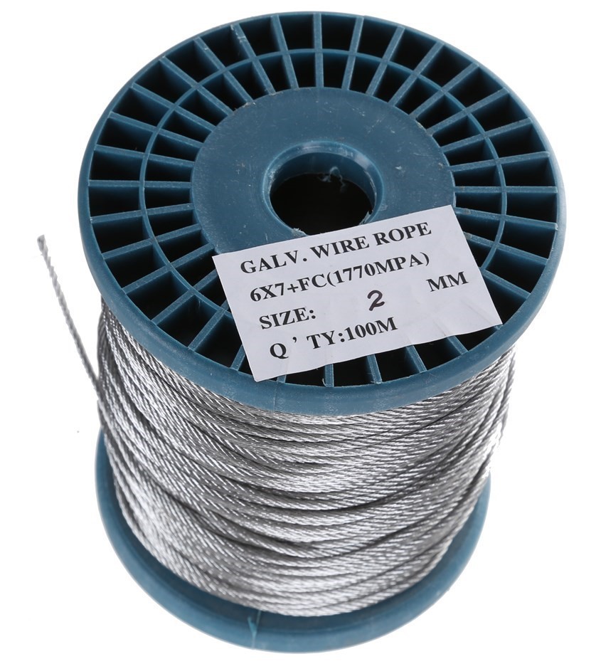 Reel 100M x Galv. Wire Rope, 2.0mm Dia. Construction 6x7 FC. Buyers