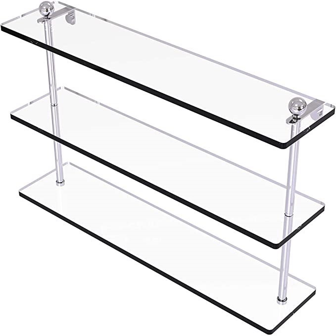 ALLIED BRASS PR-5/22 22 Inch Triple Tiered Glass Shelf, Polished Chrome.
