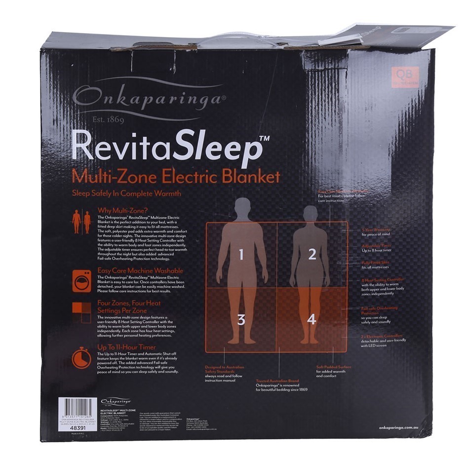 ONKAPARINGA RevitaSleep Multi Zone Electric Blanket, Queen. (SN
