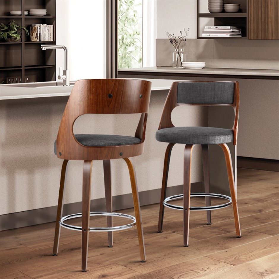 Buy Artiss 2x Wooden Bar Stools Swivel Barstool Chair Charcoal Fabric ...