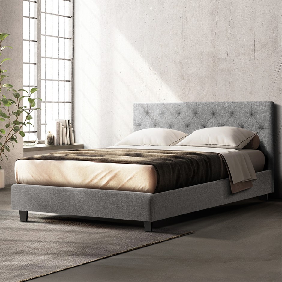 Buy Artiss Queen Size Bed Frame VANKE Fabric Headboard Wooden Mattress