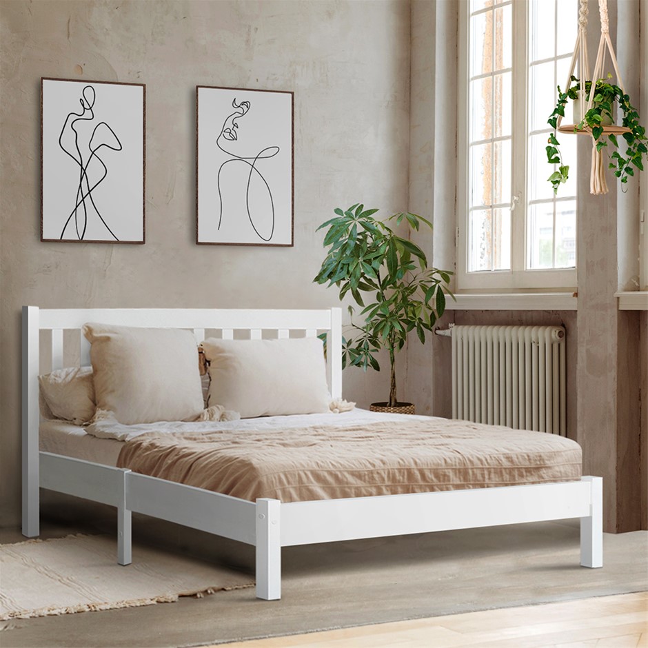 Buy Artiss Double Full Size Wooden Bed Frame SOFIE Pine Timber Mattress ...