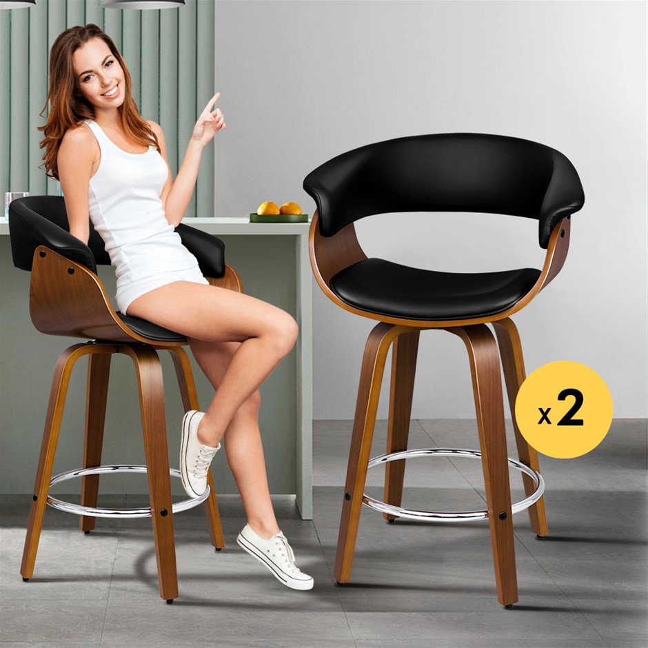ALFORDSON 2x Swivel Bar Stools Dacre Kitchen Wooden Dining Chair BLACK