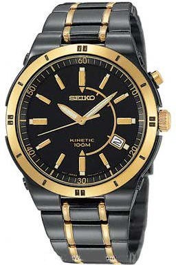 Men's Black Seiko Kinetic Steel Watch SK