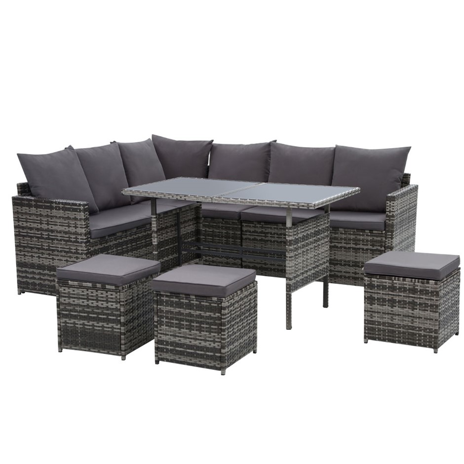 Gardeon Outdoor Furniture Dining Sofa Set Lounge Wicker 9 Seater Mixed Grey