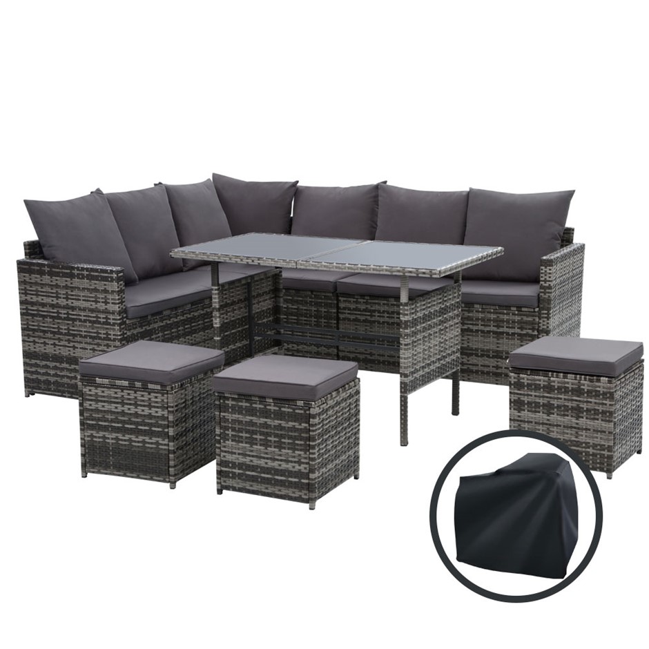 Gardeon Outdoor Furniture Dining Setting Sofa Set Wicker 9 Seater Storage