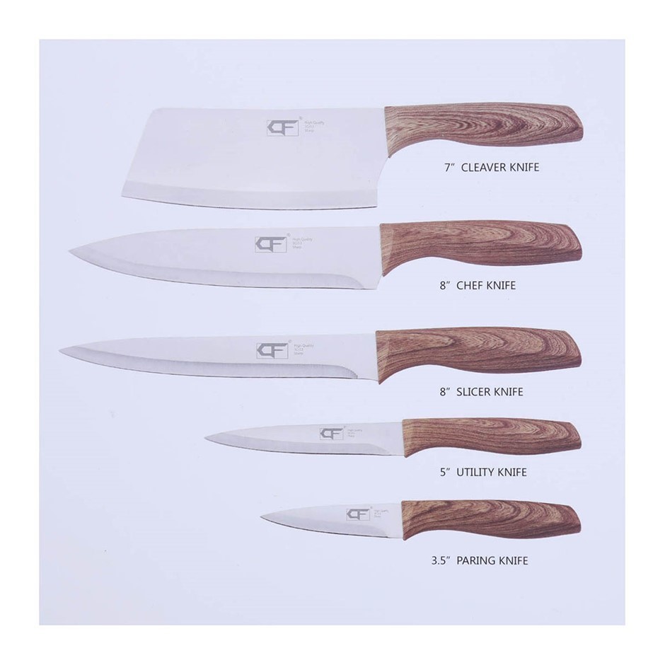 CF 5pcs Kitchen Knife Set Comprising Clever 7", Chef & Slicer Knives 8