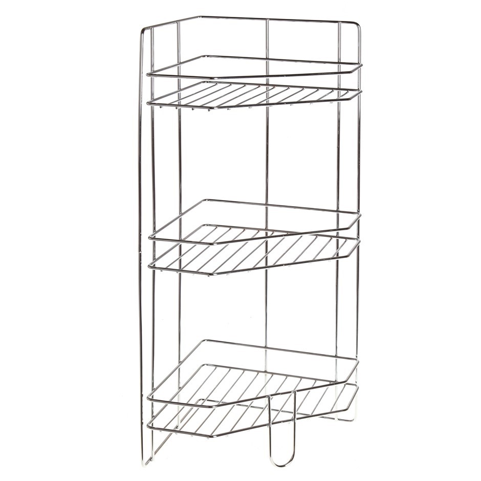 Chrome Finish Corner Wire Rack. 3 x Shelves. Dimensions: 230mm D x 230mm W