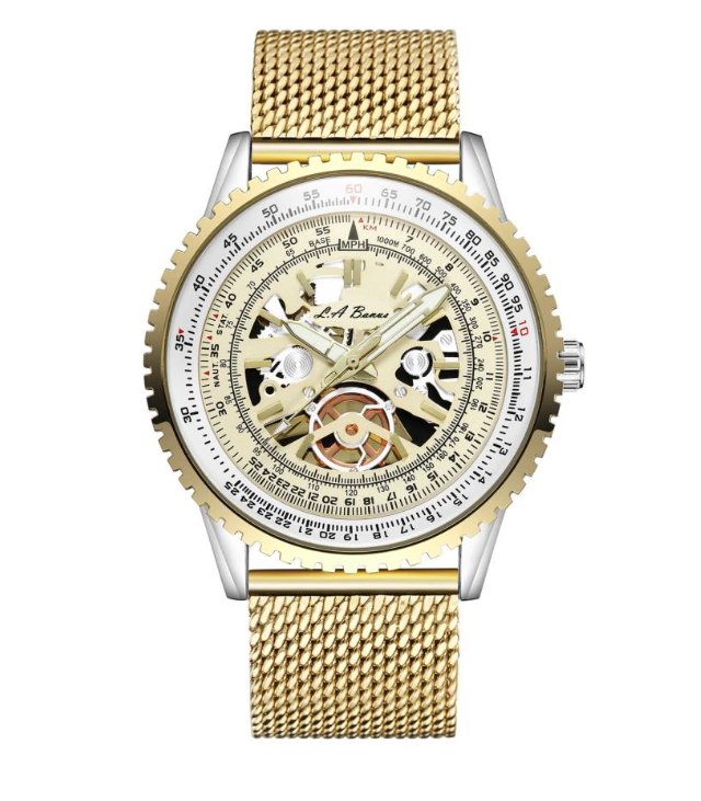 Men’s LA Banus skeleton dial watch with shark mesh stainless steel