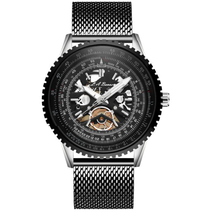 Men’s LA Banus skeleton dial watch with shark mesh stainless steel