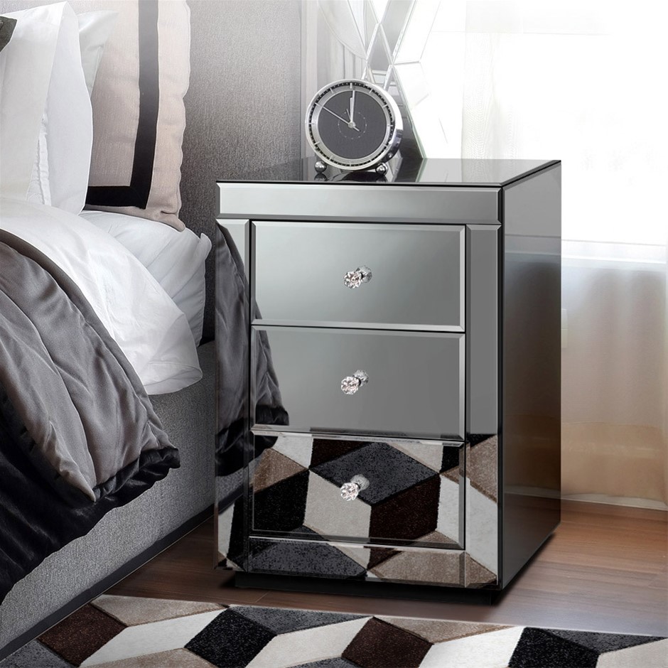 ALFORDSON Bedside Table Mirrored Cabinet Nightstand Side End Table Drawers