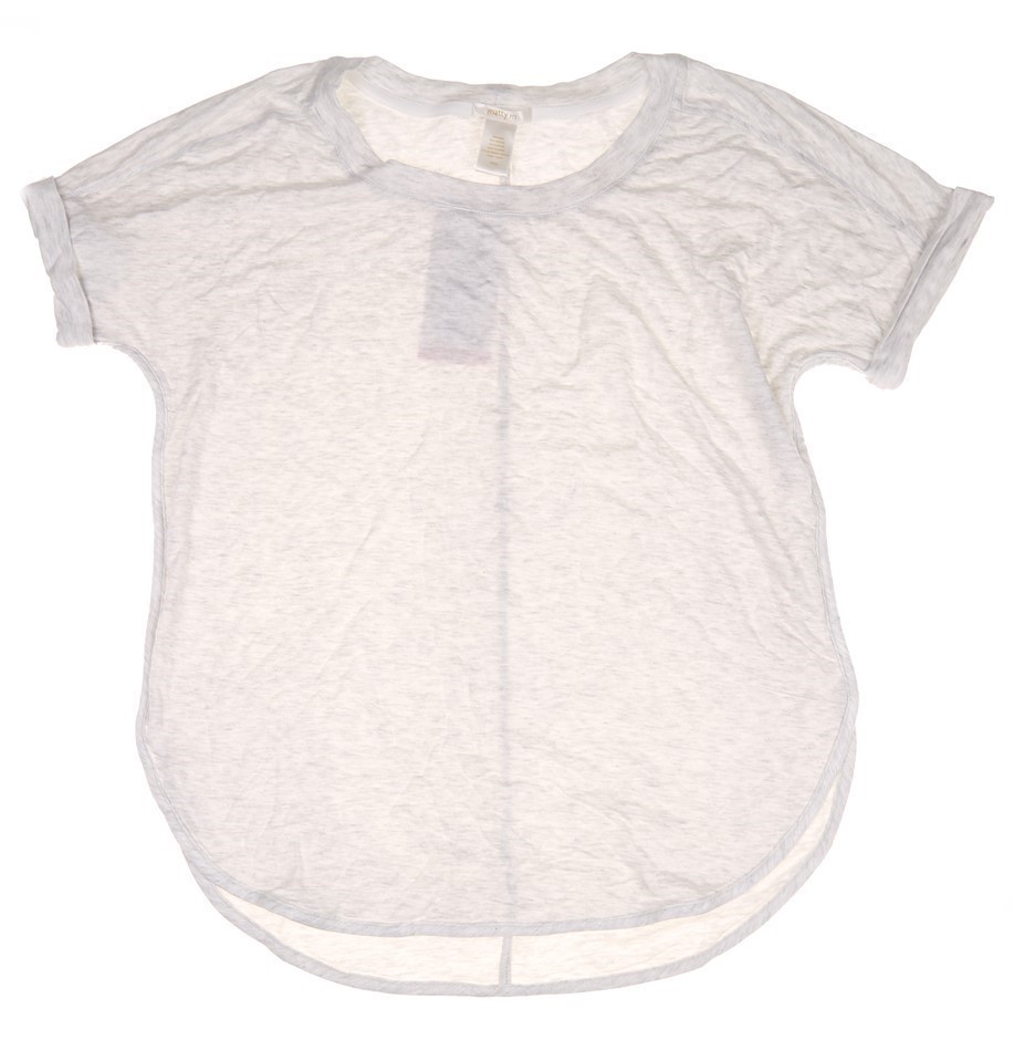 2 x MATTY M Women's Dip Hem Crew Neck T-Shirts with Folded Sleeves, Size L,