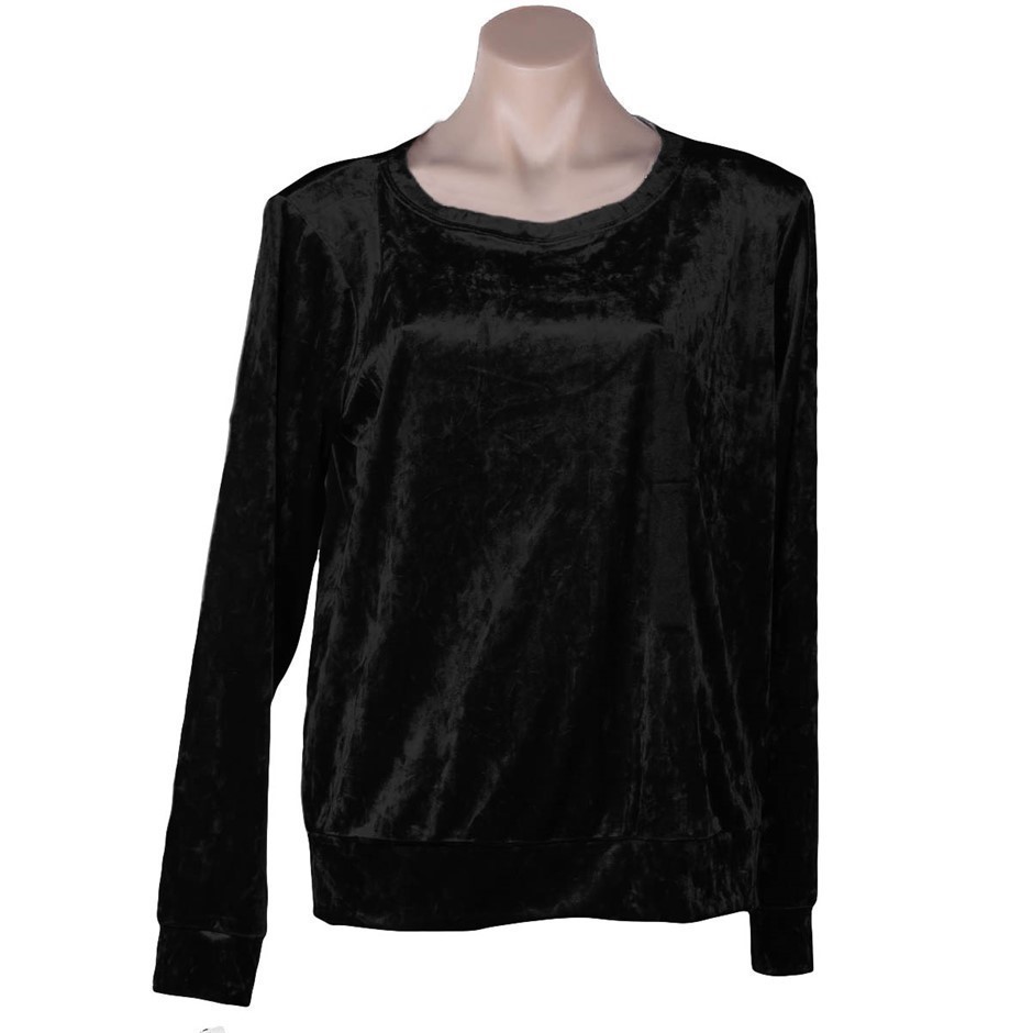 MATTY M Women's Crushed Velour Long Sleeve Crew Neck Top, Size L, Polyester