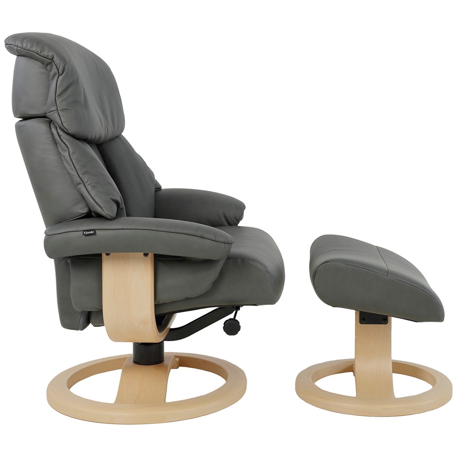 FJORDS By Moran Alfa 520 Large Leather Chair & Ottoman Set, Grey