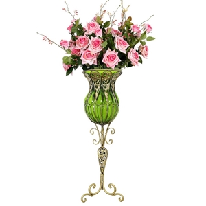SOGA 85cm Green Glass Floor Vase and 12p