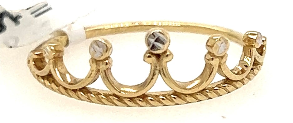 9Ct Yellow Gold Crown Ring With Diamond Cut Round Pattern & Rope Design ...