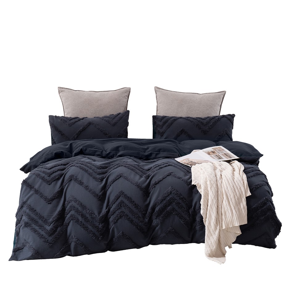 Buy Dreamaker Tufted Washed Vintage Cotton Quilt Cover Set Molly Charcoal King Grays Australia