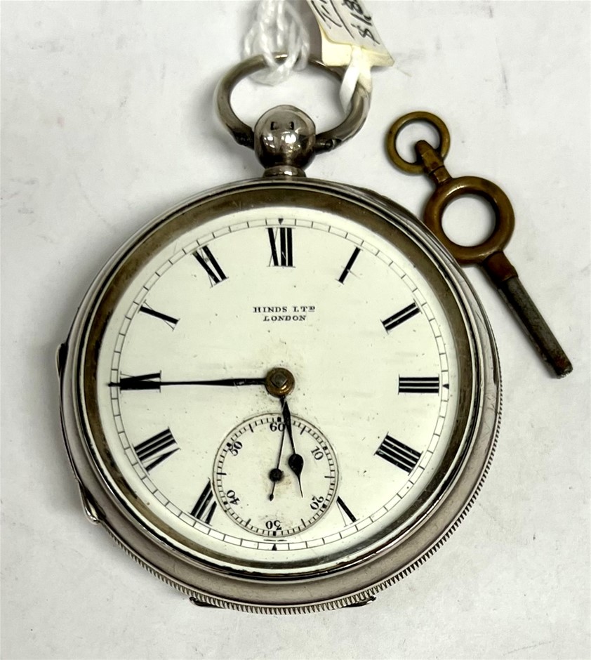 Hinds Ltd London antique sterling silver pocket fob watch with sub dial Auction (00042543852