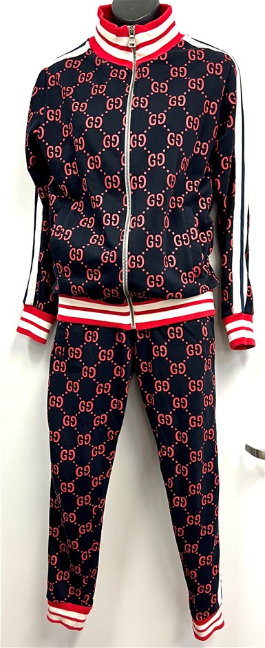 Gucci GG monogram tracksuit. Blue cream strips side of arms legs Auction 0008 2545467 Grays Australia