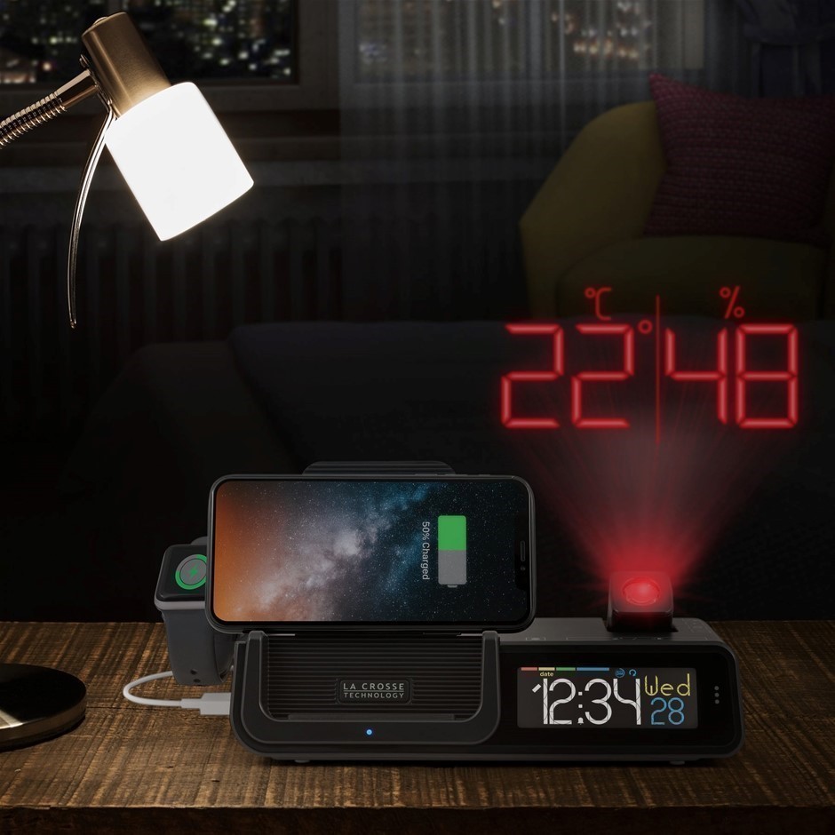 LA CROSSE Wattz 2.0 Projection Alarm Clock, 5In1, Charge 3 Devices