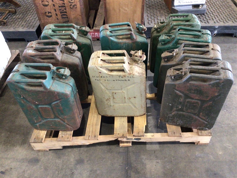 Qty of 9 Steel Fuel Jerry Cans Auction (00118015982) Grays Australia