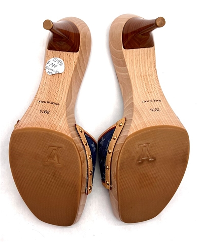 Louis Vuitton Blue Denim Monogram Denim Wood Platform Sandal Heels
