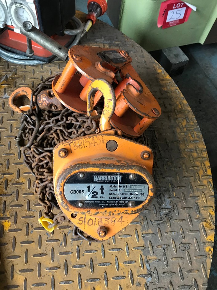 Harrington 0.5 Ton Chain Block and PWB Girder Clamp Auction (0042 ...