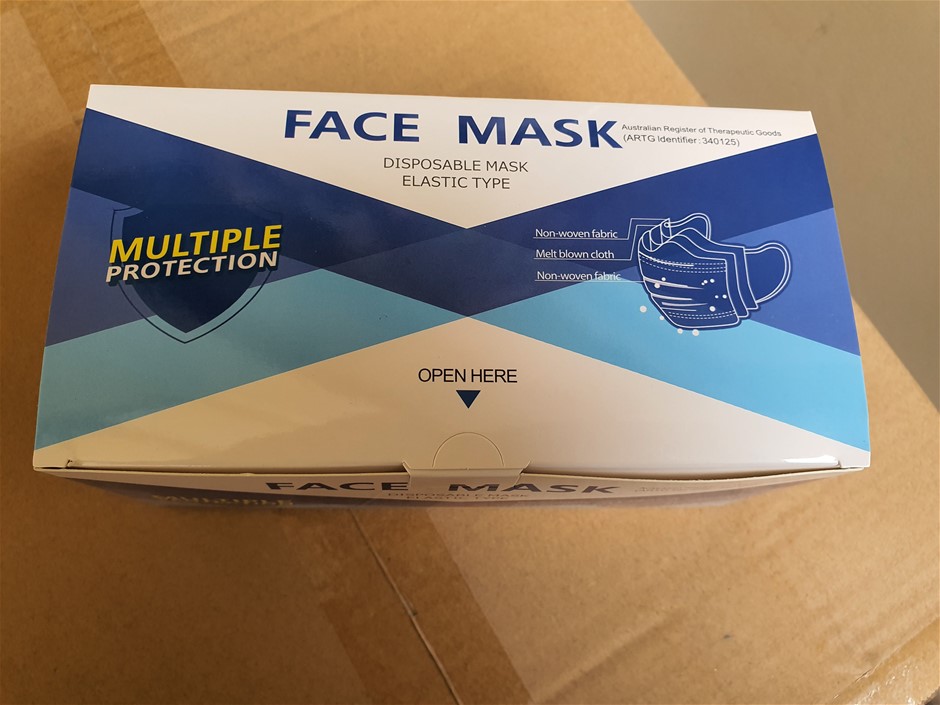 100 x 3 PLY Disposable Face Mask, Auction (01505051224) Grays Australia