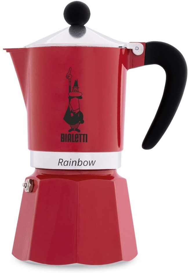 BIALETTI Rainbow Coffee Maker, 3 Cup Capacity, Aluminium, Colour: Red. NB: