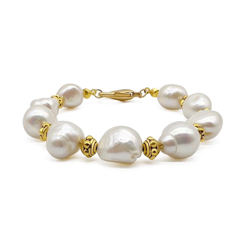 Baroque Freshwater Pearls & Large Lobster Clasp Gold Plated Bracelet