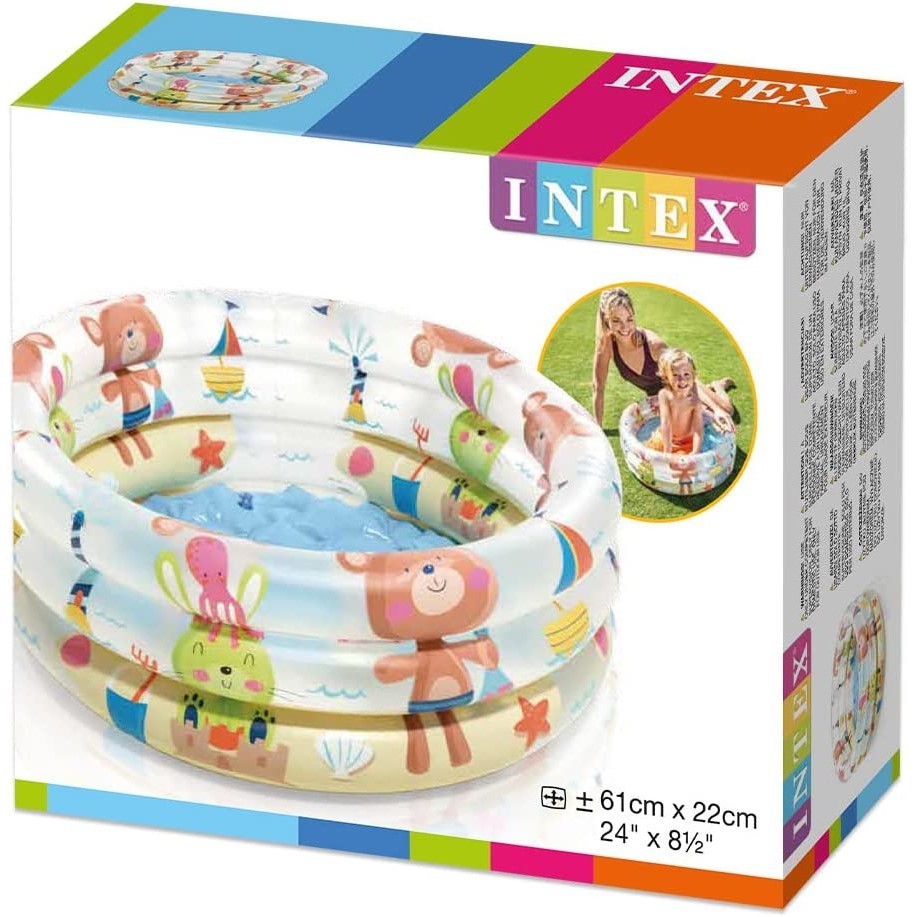 INTEX 57106NP - Dino Buddies 3-Ring Baby Pool, Ages 1-3Yrs, Size: 61 x 22cm