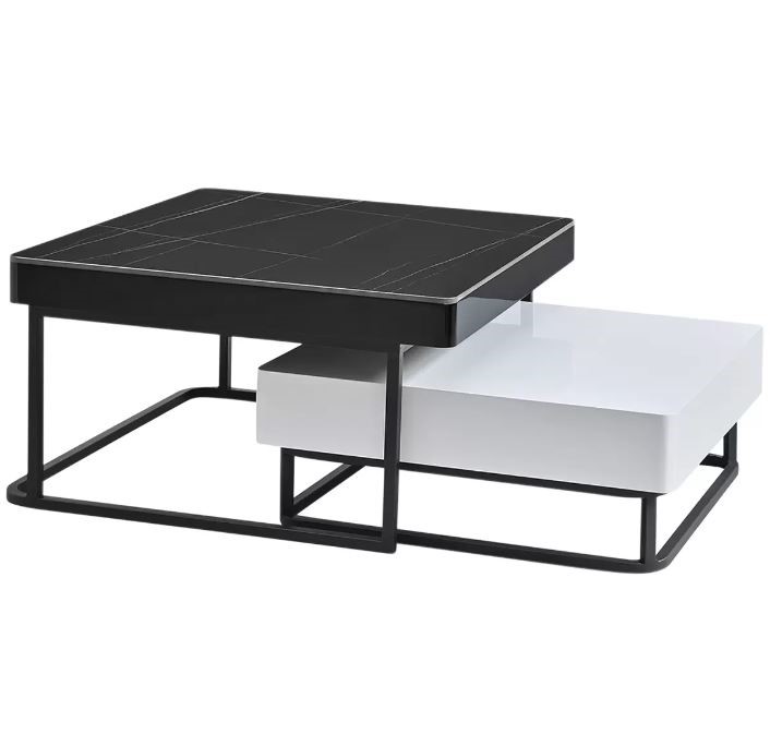 MORAN Isla Coffee Table 2 Piece Set, Black And White Sintered Stone,Big