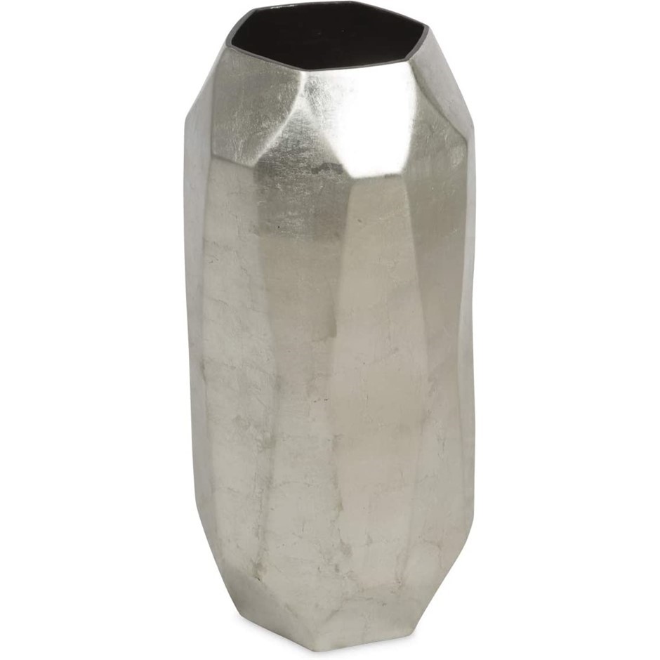 BOHO TRADERS Ceramic Metallic Lacquer Vase, Large, Silver, 18.5 x 18.5 x 40
