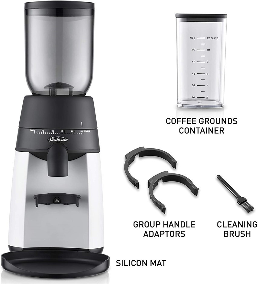 SUNBEAM Grindfresh Conical Burr Coffee Grinder, Model EM0440. NB