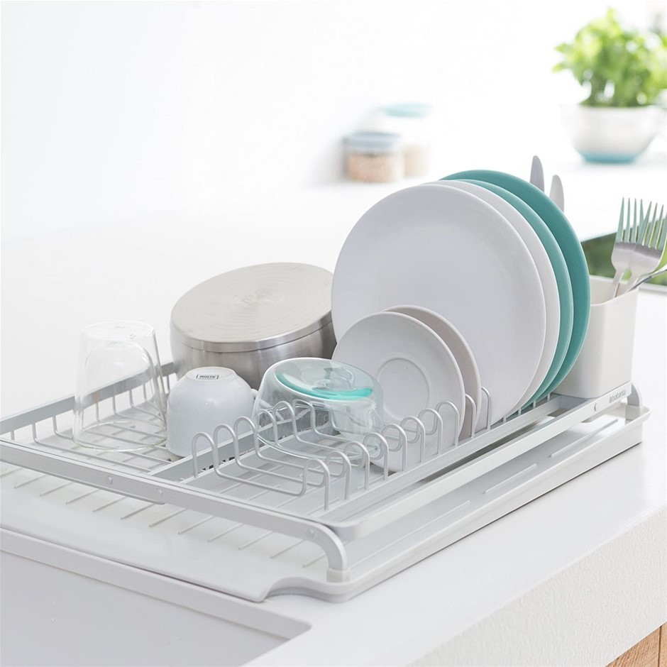 BRABANTIA Large Dish Drying Draining Rack w/ Removable Cutlery Basket.