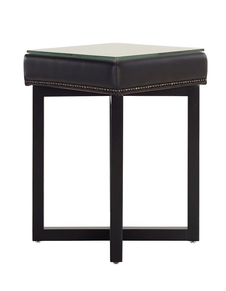 MORAN Nova Onyx Leather Glass Top Bedside Table, Black, 40 x 60cm