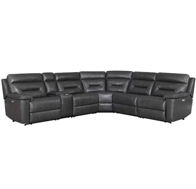 KUKA Remmy 6pc Power Reclining Leather Sectional Lounge With USB Ports & Cu Auction
