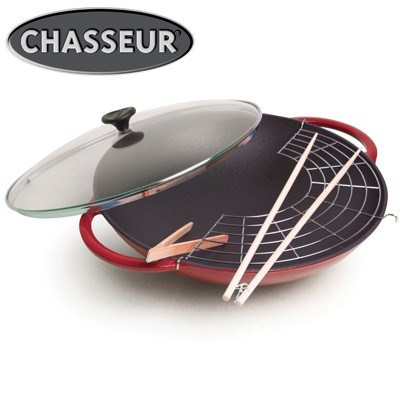 36cm Chasseur Cast Iron Wok with Lid - I