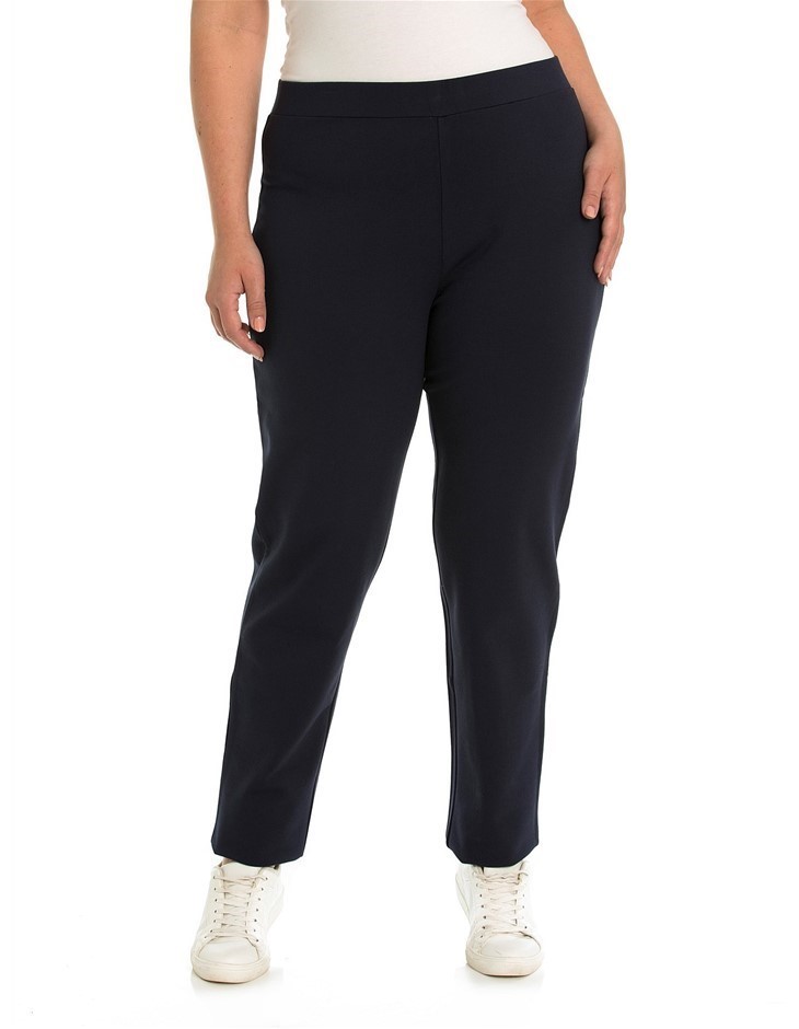 YARRA TRAIL PLUS Straight Leg Ponte Pant, Size L,  Navy, Viscose/Nylon/Poly