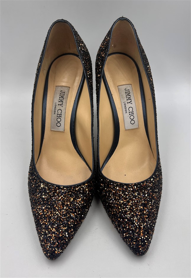 Jimmy Choo Gilbert Glittered Pumps with Iridescent Blue Heels Auction (00202551350) Grays