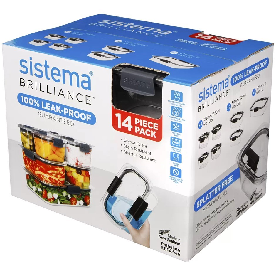 SISTEMA Brilliance Leak-Proof Food Storage 14 Piece Set. NB: 1x item cracke