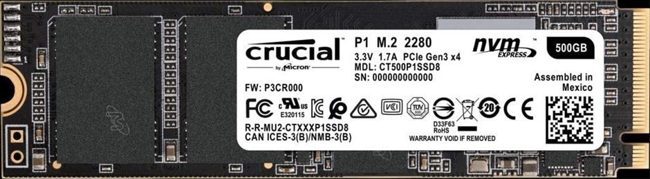 CRUCIAL P1 500GB 3D NAND M.2 Solid State Drive, NVMe PCIe Technology.  Buye
