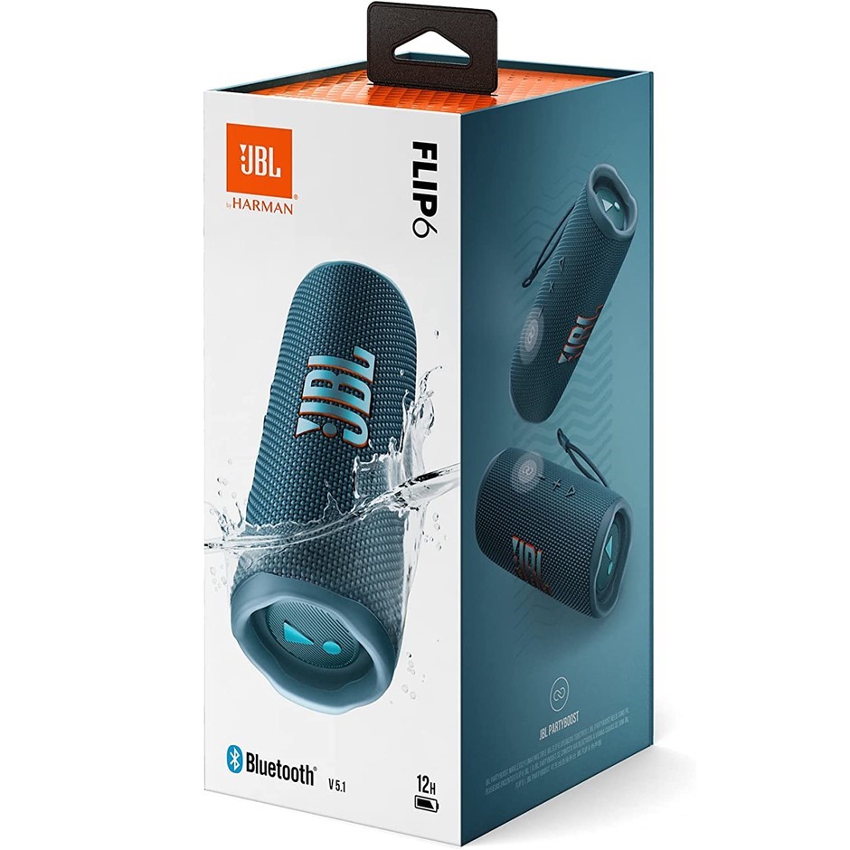 JBL Flip 6 Portable Waterproof Speaker, Blue, 12h Of Playtime