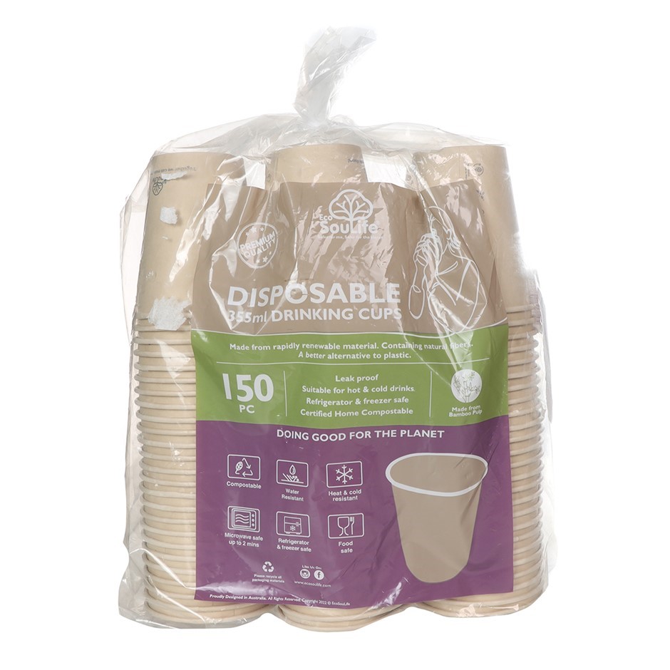 150 x ECO SOULIFE Disposable Paper Cups. N.B: damaged packaging & some may