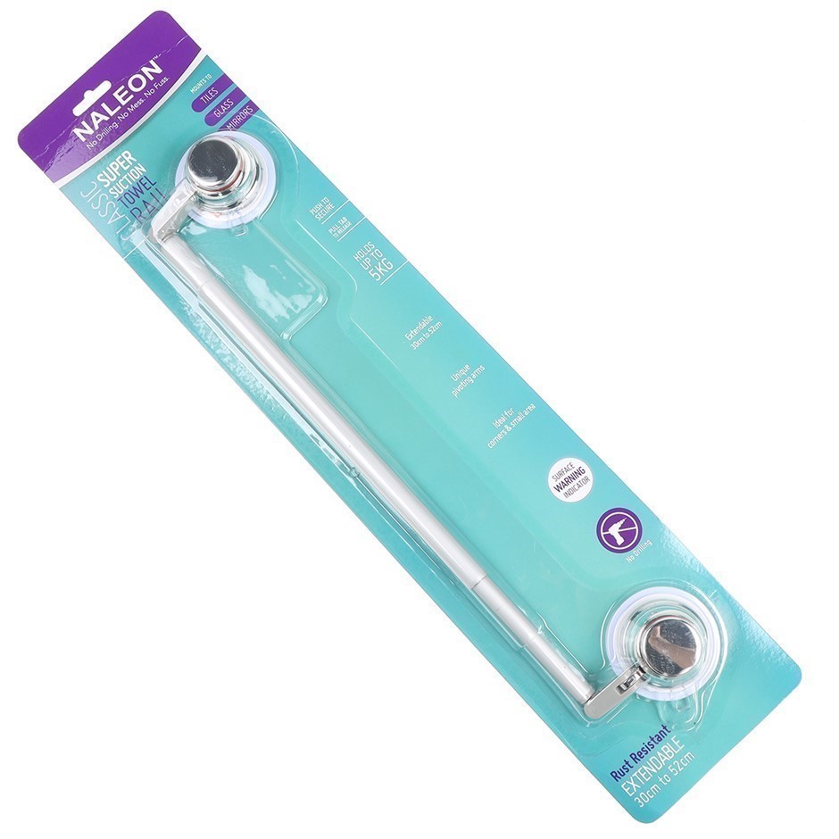 6 x NALEON Super Suction Towel Rail. Capacity 5kg. Chrome. Extendable
