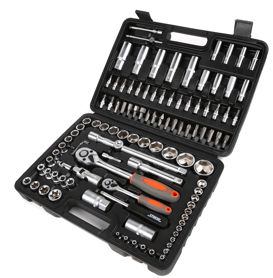 STHOR 108pc Metric Socket Set, 1/2ins & 1/4ins Drive Cr-V, Comprising; 1/2i