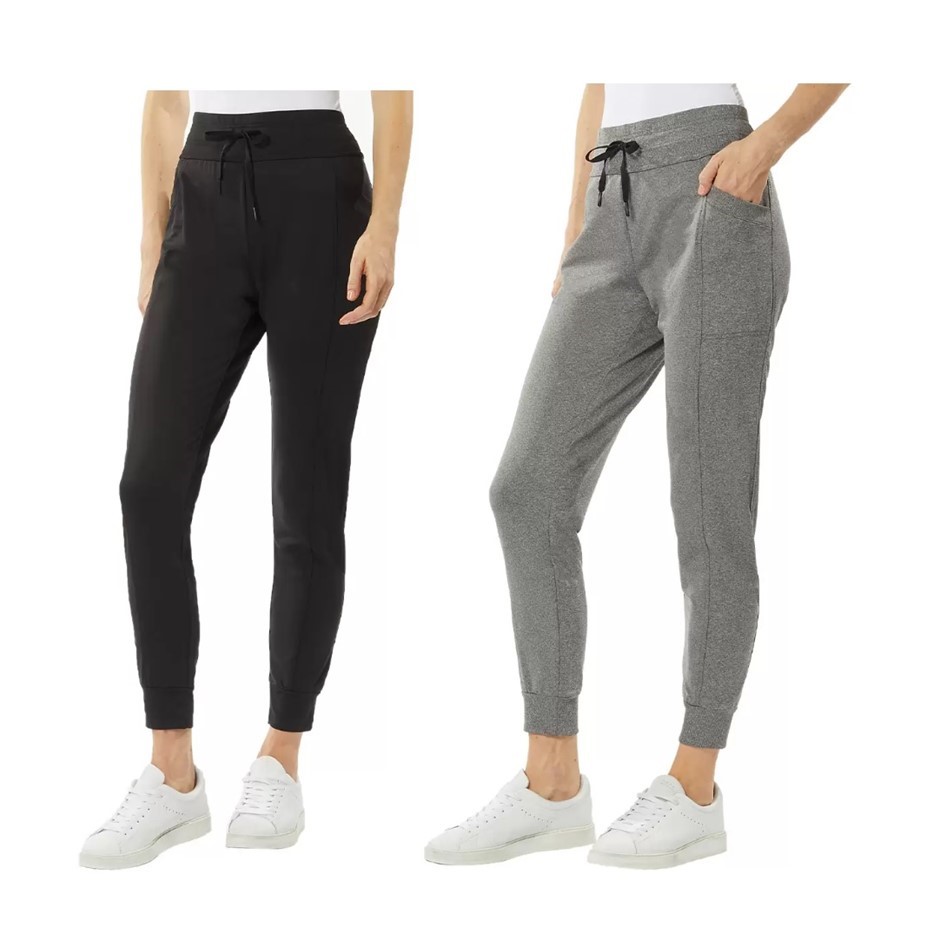 2 x 32 DEGREES Women's Pocket Jogger Pants, Size XL, Black & Heather Grey,