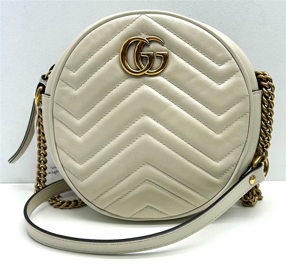 Gucci GG Marmont Cream Mini Round Crossbody Shoulder Bag Auction