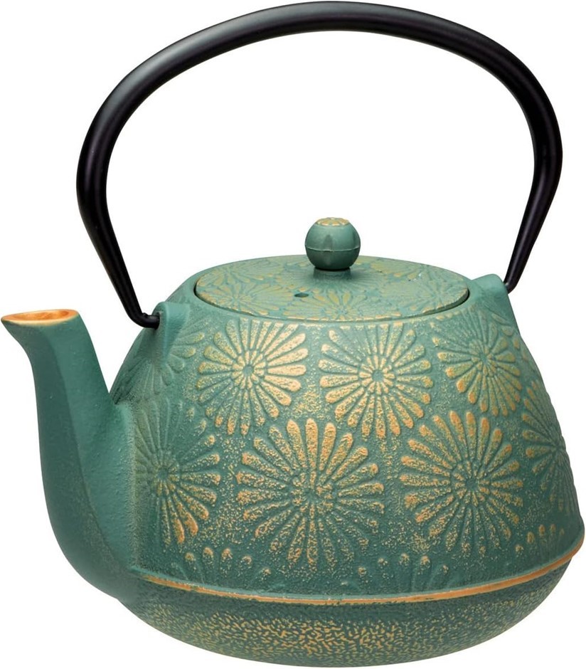 AVANTI Daisy Cast Iron Teapot, 1.2 Litre Capacity, Teal/Gold (15187).