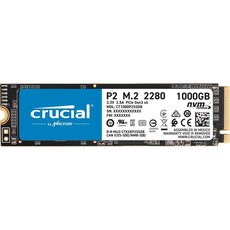CRUCIAL P2 1TB NVMe M.2 Internal SSD, CT1000P2SSD8. NB: Not In Original Box